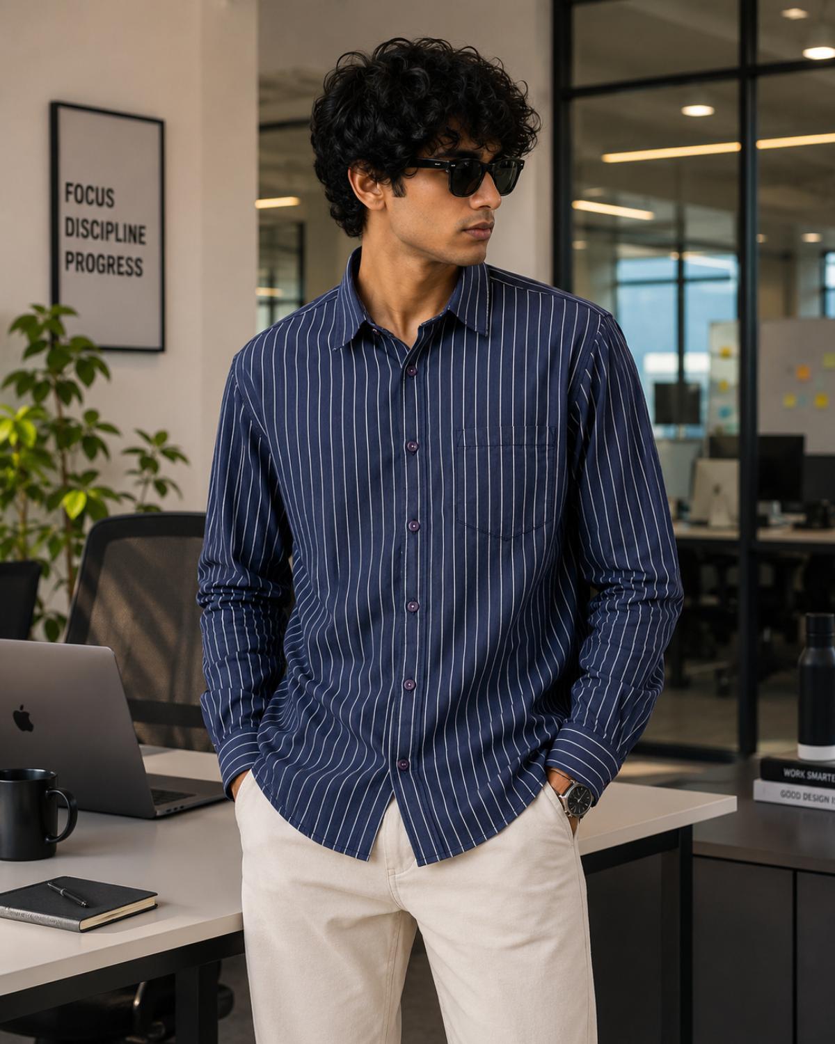 Formal Shirt : Navy Pinstripe