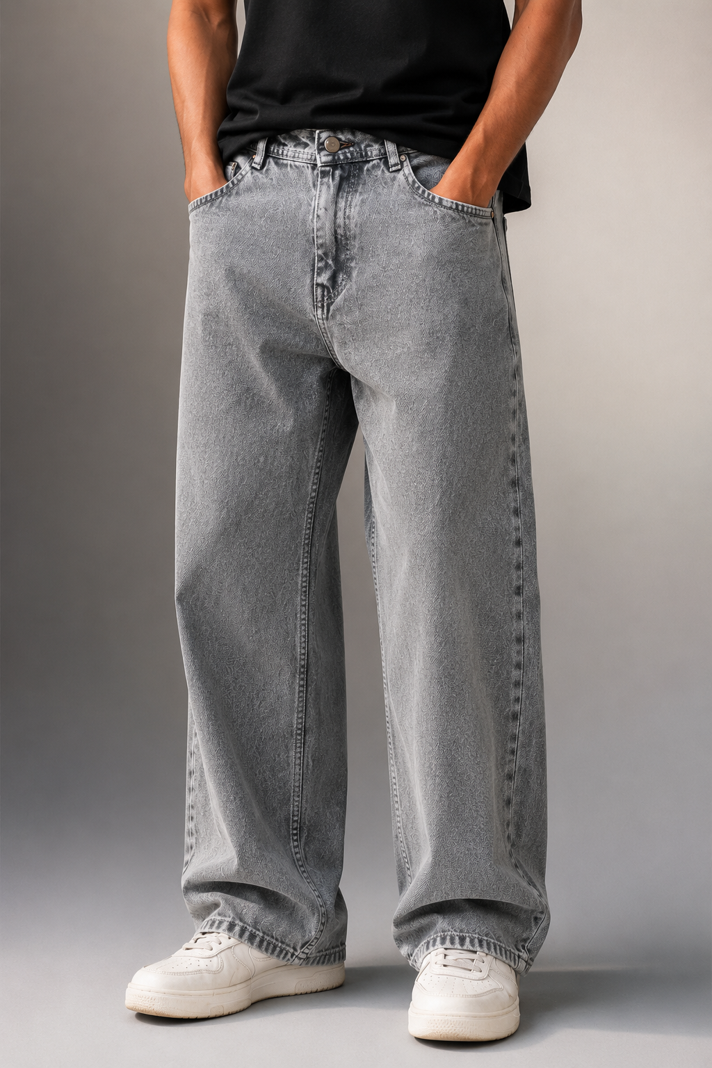 Grey Baggy Fit Denim Jeans