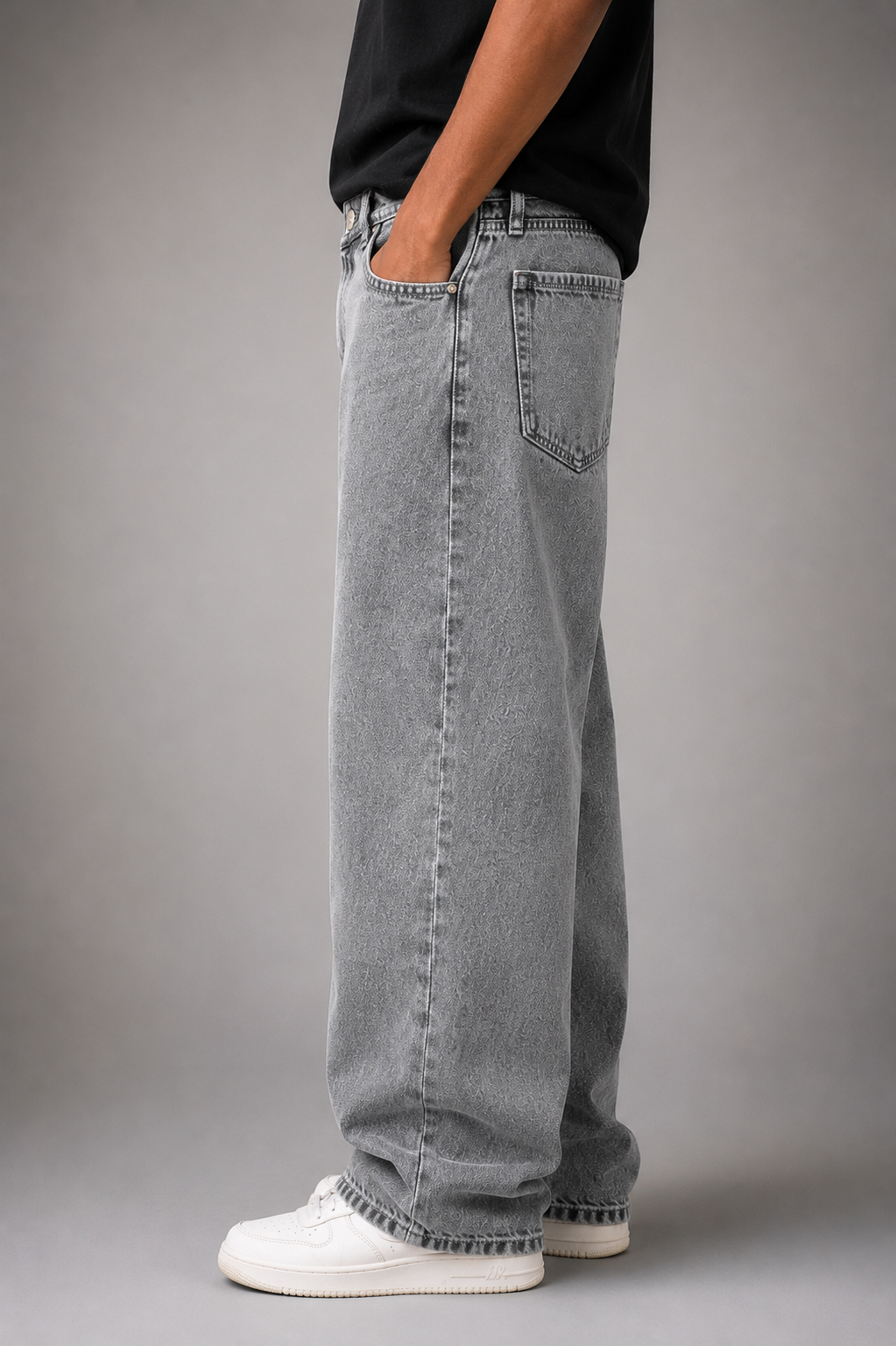 Grey Baggy Fit Denim Jeans - Image 3